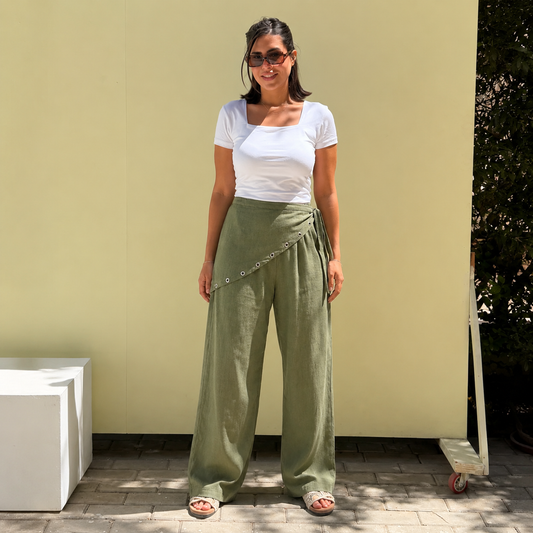 Eyelet scarf pants - Dark green