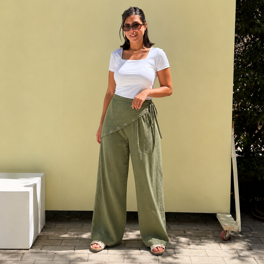 Eyelet scarf pants - Dark green
