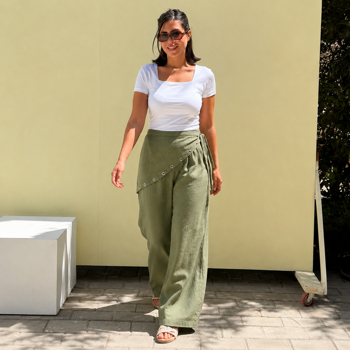 Eyelet scarf pants - Dark green