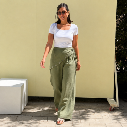 Eyelet scarf pants - Dark green