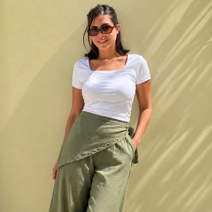 Eyelet scarf pants - Dark green