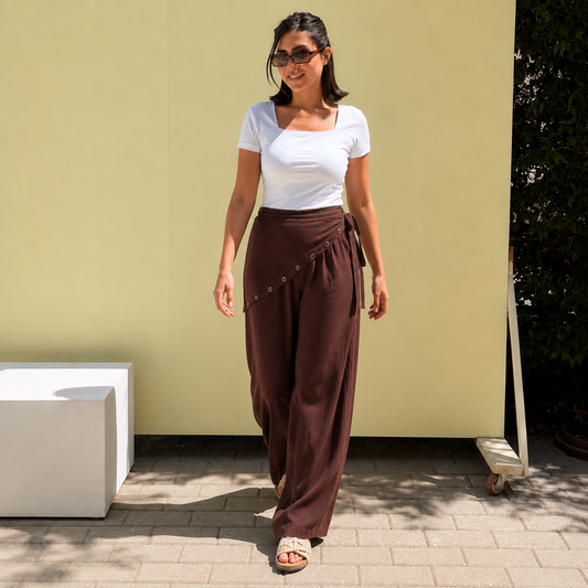 Eyelet scarf pants - Brown