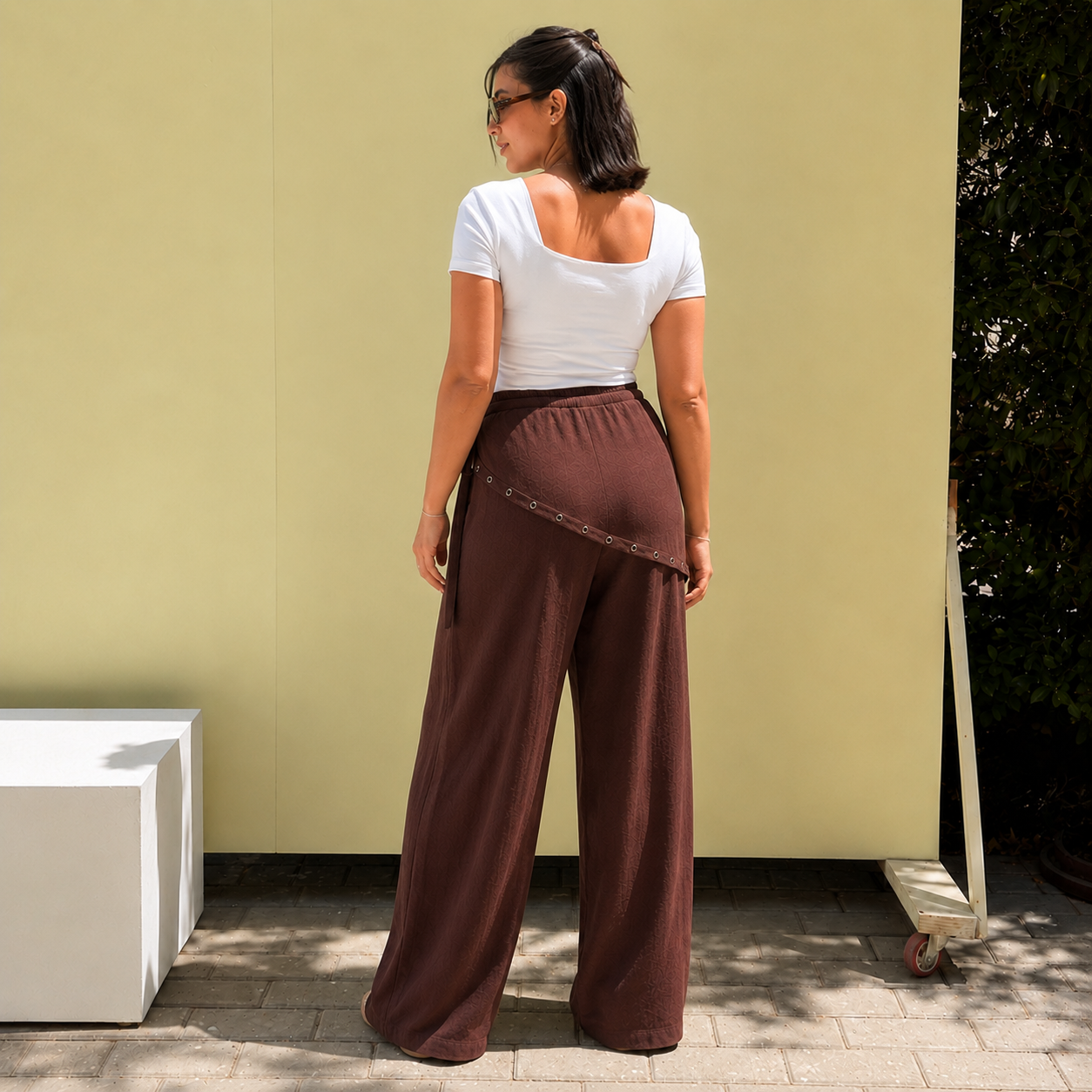 Eyelet scarf pants - Brown